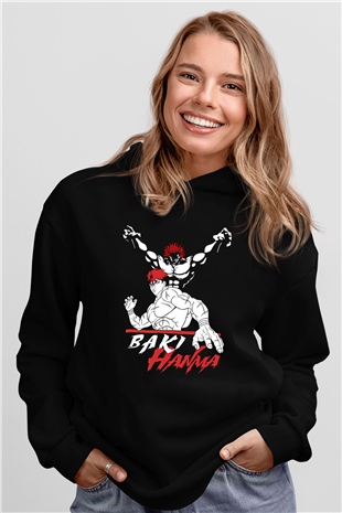 Baki The Grappler Baskılı Unisex Siyah Hoodie