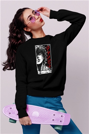 Baki The Grappler Baskılı Unisex Siyah Sweatshirt