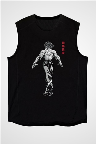 Baki The Grappler Baskılı Unisex Siyah Kolsuz Tişört - Tshirt