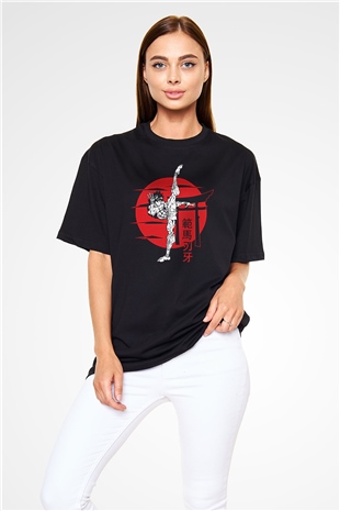 Baki The Grappler Baskılı Unisex Siyah Oversize Tişört - Tshirt