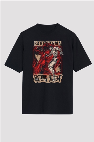 Baki The Grappler Baskılı Unisex Siyah Oversize Tişört - Tshirt