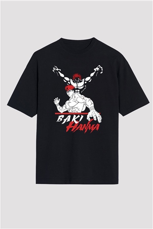 Baki The Grappler Baskılı Unisex Siyah Oversize Tişört - Tshirt