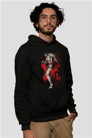 Baki The Grappler Baskılı Unisex Siyah Hoodie