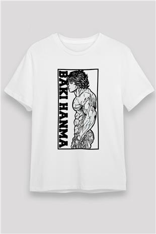 Baki The Grappler Unisex Baskılı Beyaz Tişört - Tshirt