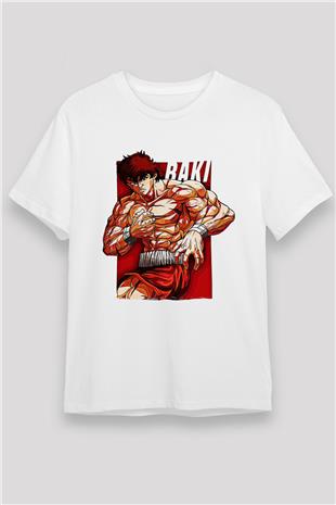 Baki The Grappler Unisex Baskılı Beyaz Tişört - Tshirt