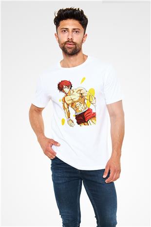 Baki The Grappler Unisex Baskılı Beyaz Tişört - Tshirt