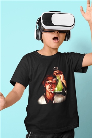 Bakteriyolog Baskılı Siyah Unisex Çocuk Tişört