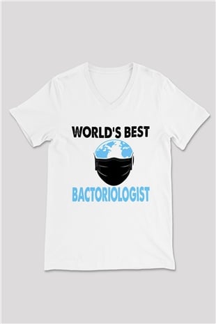Bakteriyolog Beyaz Unisex V Yaka Tişört