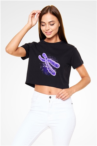 Bakteriyolog Siyah Crop Top Tişört