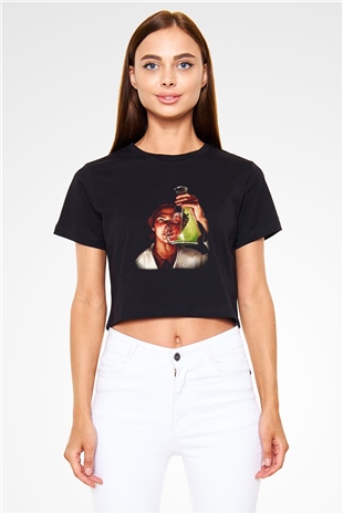 Bakteriyolog Siyah Crop Top Tişört