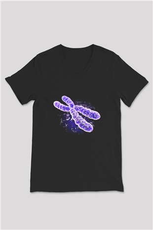 Bakteriyolog Siyah Unisex V Yaka Tişört T-Shirt