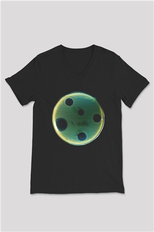 Bakteriyolog Siyah Unisex V Yaka Tişört T-Shirt