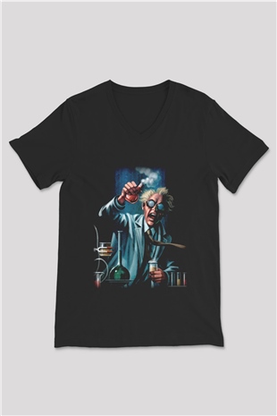 Bakteriyolog Siyah Unisex V Yaka Tişört T-Shirt