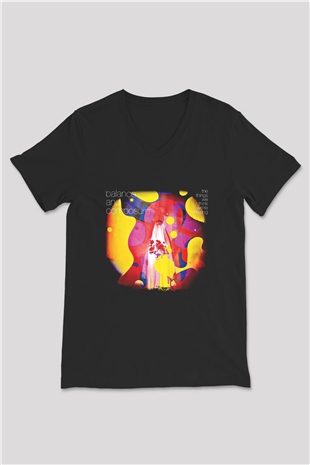 Balance and Composure Baskılı Unisex Siyah V Yaka Tişört
