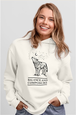 Balance and Composure Beyaz Unisex Kapşonlu Sweatshirt