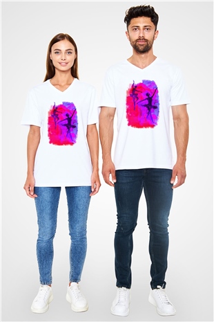Bale Beyaz Unisex V Yaka Tişört