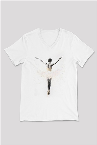 Bale Beyaz Unisex V Yaka Tişört