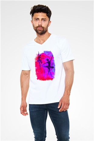 Bale Beyaz Unisex V Yaka Tişört