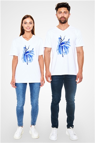 Bale Beyaz Unisex V Yaka Tişört T-Shirt