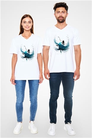 Bale Beyaz Unisex V Yaka Tişört T-Shirt