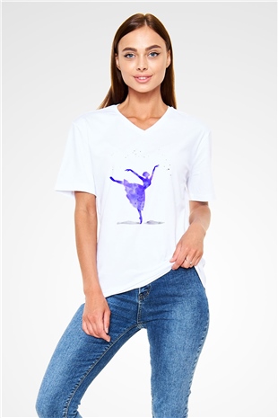 Bale Beyaz Unisex V Yaka Tişört T-Shirt