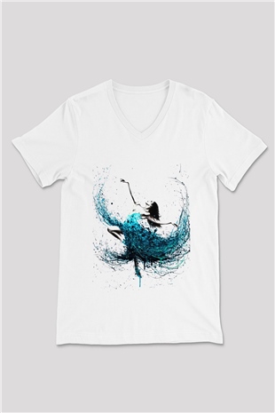 Bale Beyaz Unisex V Yaka Tişört T-Shirt