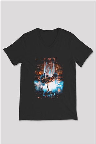 Bale Siyah Unisex V Yaka Tişört