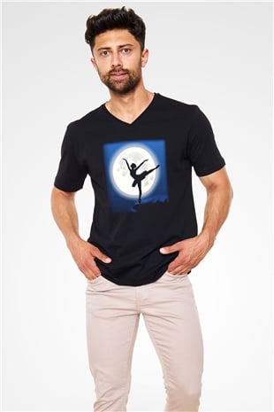 Bale Siyah Unisex V Yaka Tişört T-Shirt