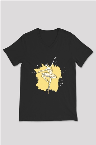 Bale Siyah Unisex V Yaka Tişört T-Shirt