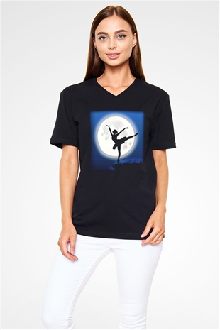 Bale Siyah Unisex V Yaka Tişört T-Shirt