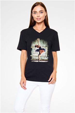Bale Siyah Unisex V Yaka Tişört T-Shirt