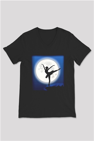Bale Siyah Unisex V Yaka Tişört T-Shirt