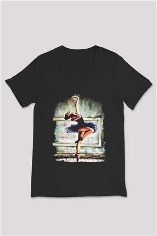 Bale Siyah Unisex V Yaka Tişört T-Shirt