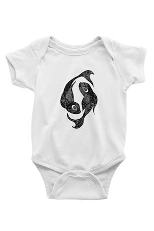 Balık Burcu Baskılı Beyaz Unisex Bebek Body - Zıbın