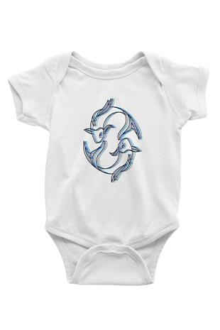 Balık Burcu Baskılı Beyaz Unisex Bebek Body - Zıbın