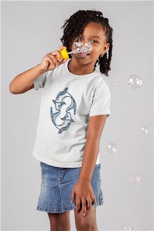 Balık Burcu Baskılı Beyaz Unisex Beyaz Çocuk Tişört - Tshirt