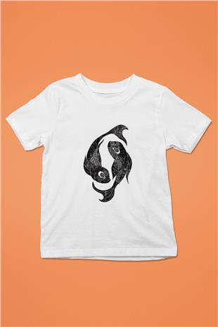 Balık Burcu Baskılı Beyaz Unisex Beyaz Çocuk Tişört - Tshirt