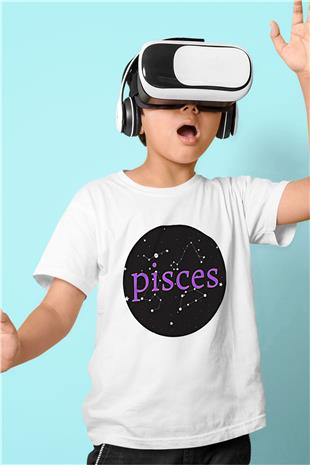 Balık Burcu Baskılı Beyaz Unisex Beyaz Çocuk Tişört - Tshirt