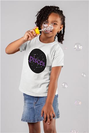 Balık Burcu Baskılı Beyaz Unisex Beyaz Çocuk Tişört - Tshirt