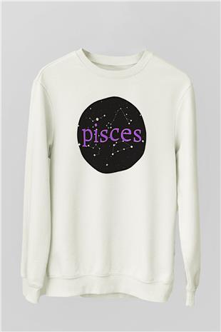 Balık Burcu Baskılı Beyaz Unisex Sweatshirt