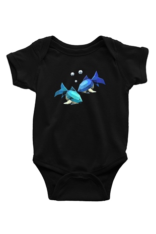 Balık Burcu Baskılı Unisex Siyah Bebek Body - Zıbın
