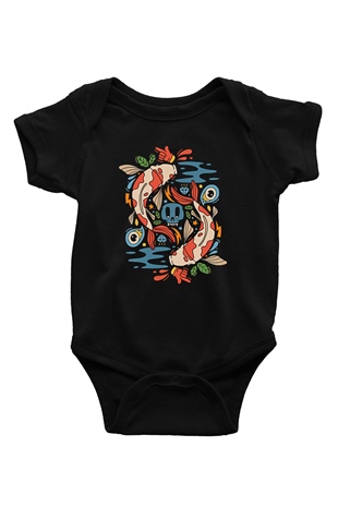 Balık Burcu Baskılı Unisex Siyah Bebek Body - Zıbın