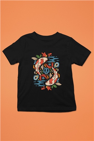 Balık Burcu Baskılı Unisex Siyah Çocuk Tişört - Tshirt