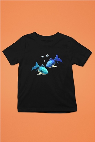 Balık Burcu Baskılı Unisex Siyah Çocuk Tişört - Tshirt