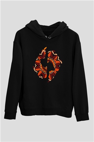 Balık Burcu Baskılı Unisex Siyah Hoodie