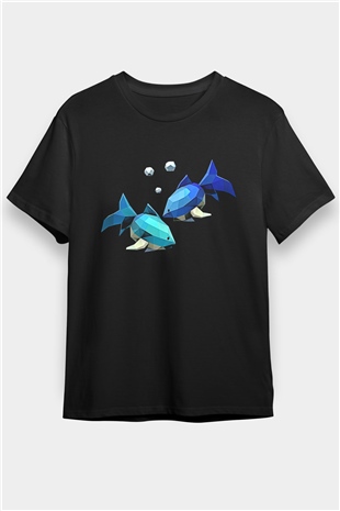 Balık Burcu Baskılı Unisex Siyah Tişört - Tshirt