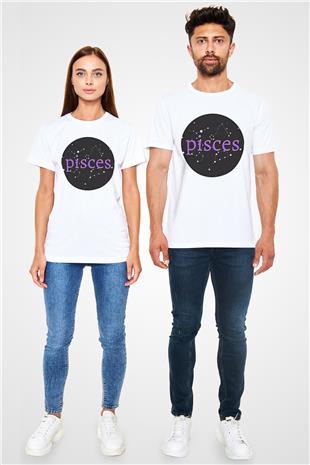 Balık Burcu Unisex Baskılı Beyaz Tişört - Tshirt