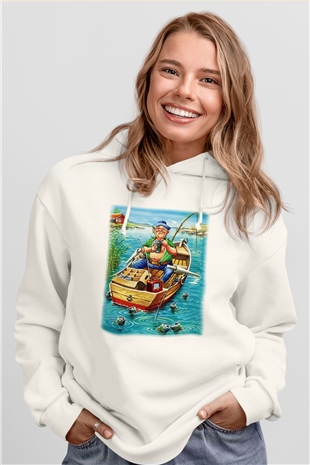 Balıkçı Beyaz Unisex Hoodie