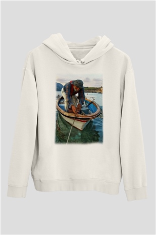 Balıkçı Beyaz Unisex Hoodie