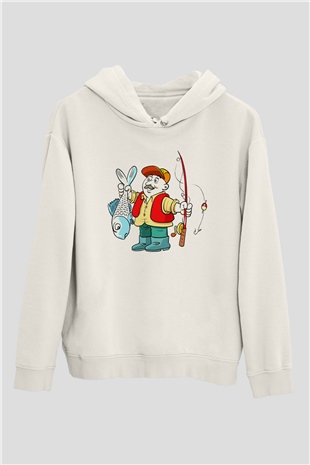 Balıkçı Beyaz Unisex Hoodie